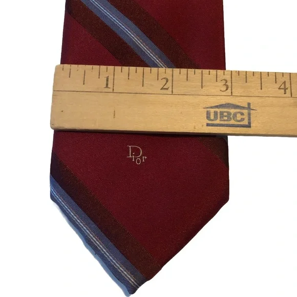 Dior Men's Burgundy and Blue Striped Tie - Picture 5 of 5